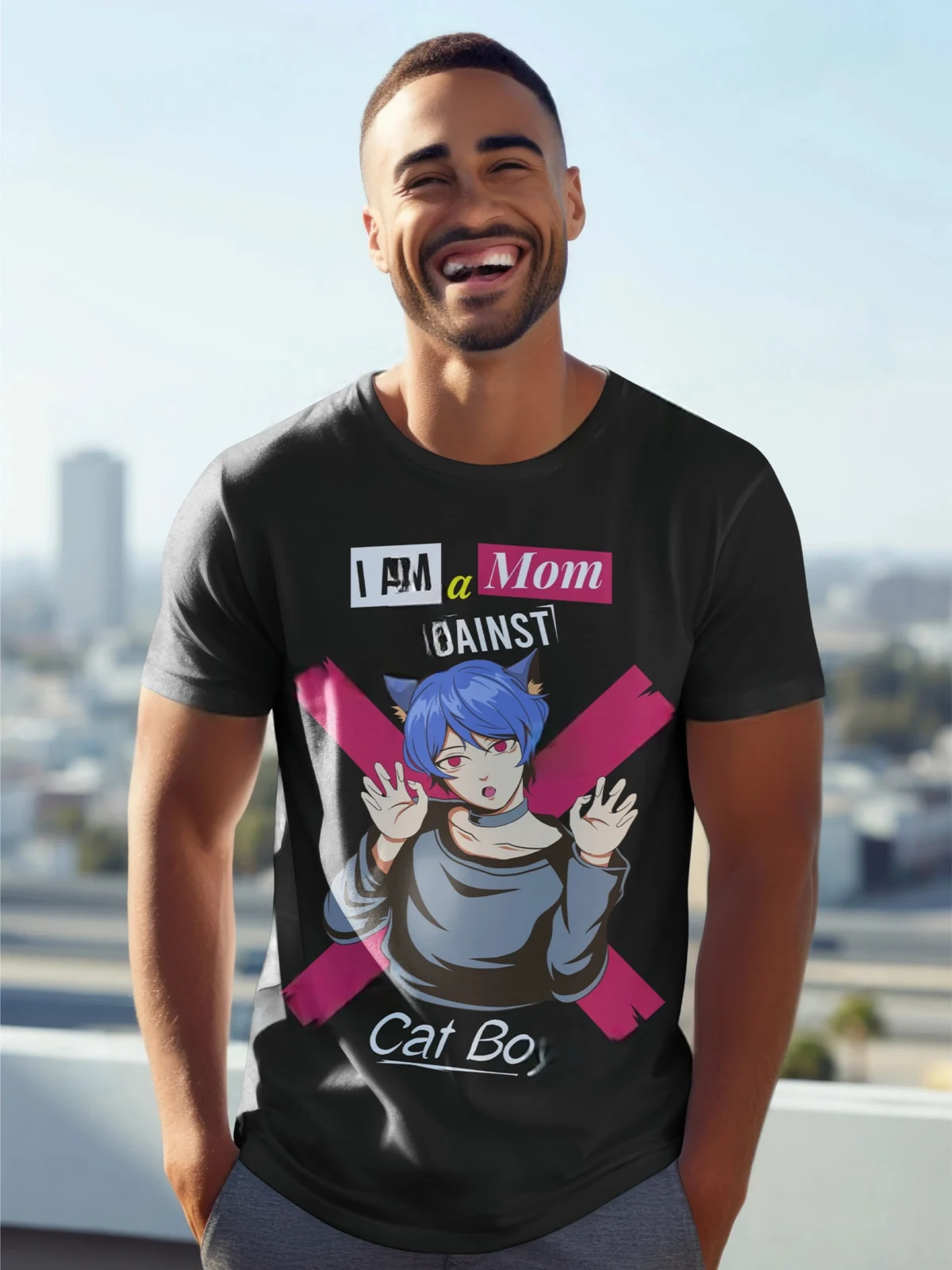 I Am a Mom Against Cat Boys” Graphic T-Shirt