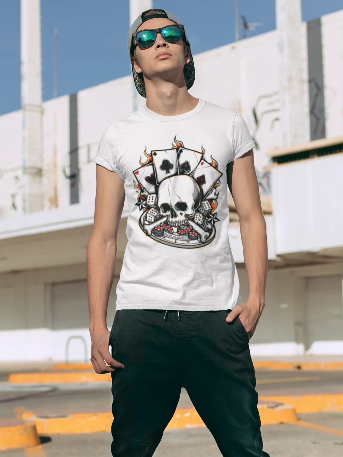 Skull & Cards Inferno Graphic T-Shirt